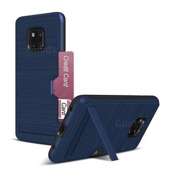 Brushed 2 in 1 TPU + PC Stand Card Slot Phone Case Cover for Huawei Mate 20 Pro - Navy