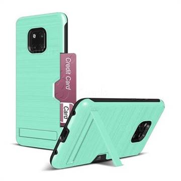 Brushed 2 in 1 TPU + PC Stand Card Slot Phone Case Cover for Huawei Mate 20 Pro - Mint Green