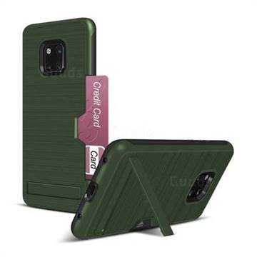 Brushed 2 in 1 TPU + PC Stand Card Slot Phone Case Cover for Huawei Mate 20 Pro - Army Green