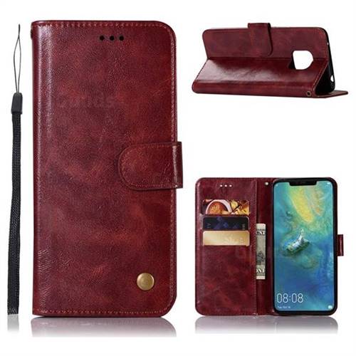 Luxury Retro Leather Wallet Case for Huawei Mate 20 Pro - Wine Red