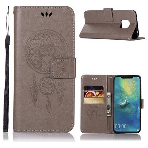 Intricate Embossing Owl Campanula Leather Wallet Case for Huawei Mate 20 Pro - Grey