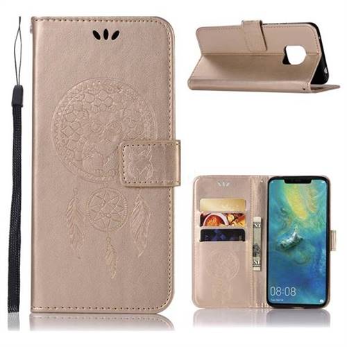 Intricate Embossing Owl Campanula Leather Wallet Case for Huawei Mate 20 Pro - Champagne