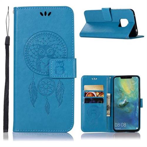 Intricate Embossing Owl Campanula Leather Wallet Case for Huawei Mate 20 Pro - Blue