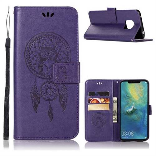 Intricate Embossing Owl Campanula Leather Wallet Case for Huawei Mate 20 Pro - Purple
