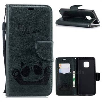 Embossing Hello Panda Leather Wallet Phone Case for Huawei Mate 20 Pro - Seagreen
