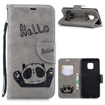 Embossing Hello Panda Leather Wallet Phone Case for Huawei Mate 20 Pro - Grey