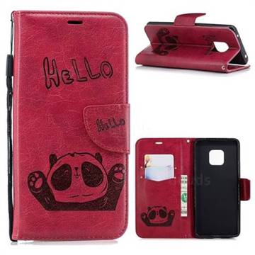 Embossing Hello Panda Leather Wallet Phone Case for Huawei Mate 20 Pro - Red