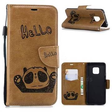 Embossing Hello Panda Leather Wallet Phone Case for Huawei Mate 20 Pro - Brown