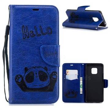 Embossing Hello Panda Leather Wallet Phone Case for Huawei Mate 20 Pro - Blue