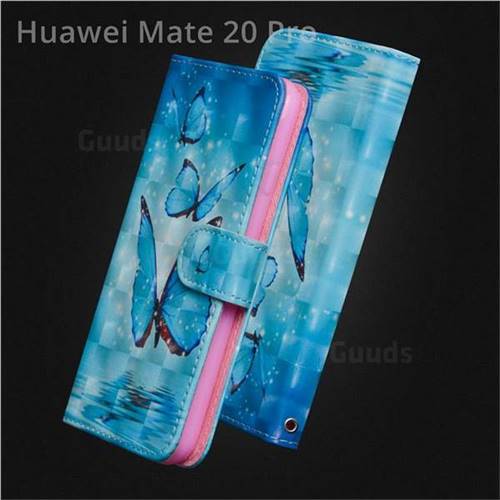 Blue Sea Butterflies 3D Painted Leather Wallet Case for Huawei Mate 20 Pro