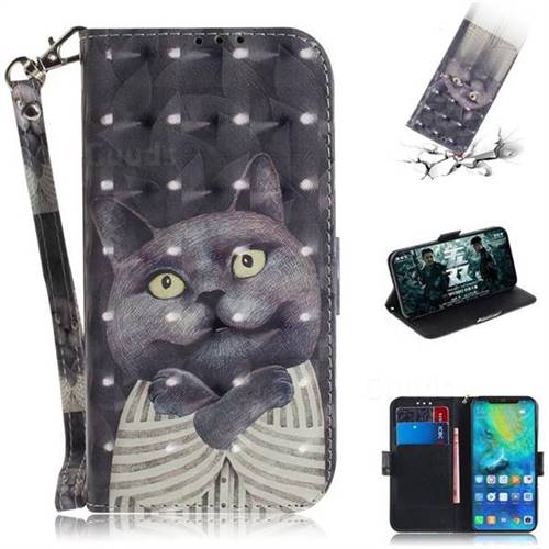 Cat Embrace 3D Painted Leather Wallet Phone Case for Huawei Mate 20 Pro