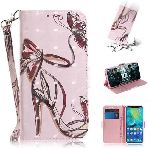 Butterfly High Heels 3D Painted Leather Wallet Phone Case for Huawei Mate 20 Pro