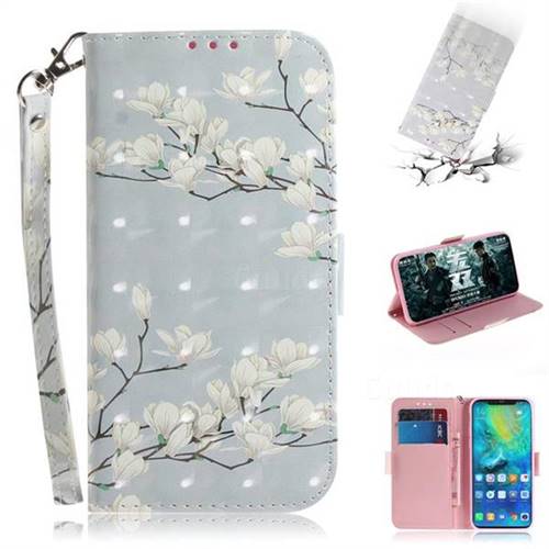 Magnolia Flower 3D Painted Leather Wallet Phone Case for Huawei Mate 20 Pro