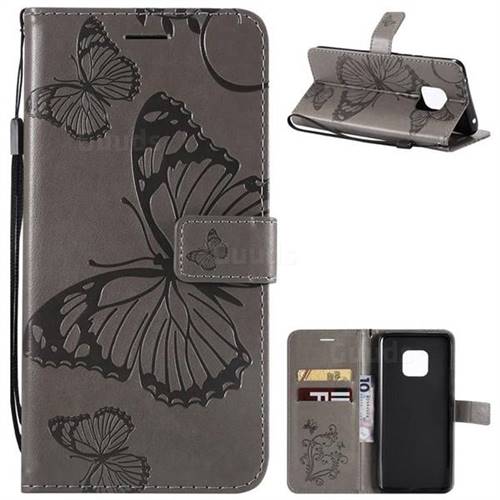 Embossing 3D Butterfly Leather Wallet Case for Huawei Mate 20 Pro - Gray