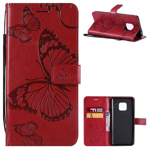 Embossing 3D Butterfly Leather Wallet Case for Huawei Mate 20 Pro - Red