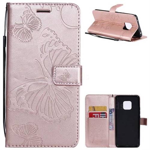 Embossing 3D Butterfly Leather Wallet Case for Huawei Mate 20 Pro - Rose Gold