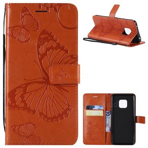 Embossing 3D Butterfly Leather Wallet Case for Huawei Mate 20 Pro - Orange