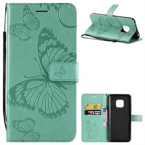 Embossing 3D Butterfly Leather Wallet Case for Huawei Mate 20 Pro - Green