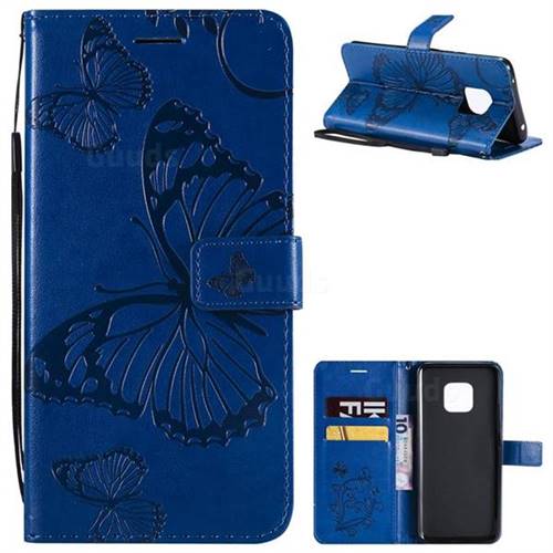 Embossing 3D Butterfly Leather Wallet Case for Huawei Mate 20 Pro - Blue