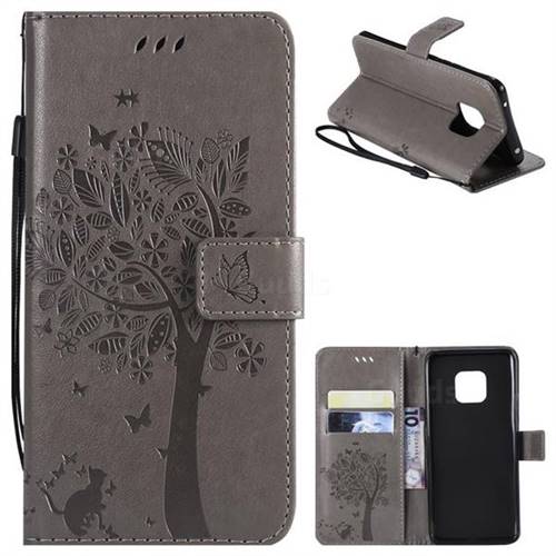Embossing Butterfly Tree Leather Wallet Case for Huawei Mate 20 Pro - Grey