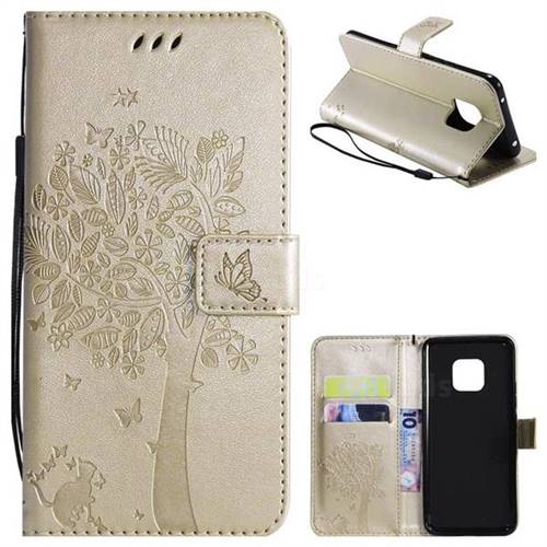 Embossing Butterfly Tree Leather Wallet Case for Huawei Mate 20 Pro - Champagne