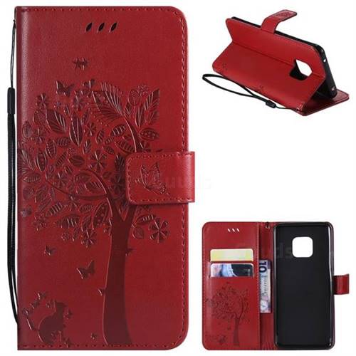 Embossing Butterfly Tree Leather Wallet Case for Huawei Mate 20 Pro - Red