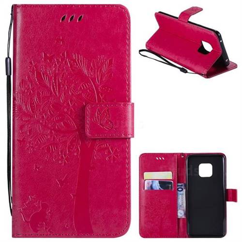 Embossing Butterfly Tree Leather Wallet Case for Huawei Mate 20 Pro - Rose