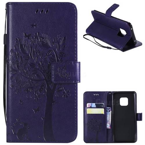 Embossing Butterfly Tree Leather Wallet Case for Huawei Mate 20 Pro - Purple