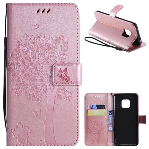 Embossing Butterfly Tree Leather Wallet Case for Huawei Mate 20 Pro - Rose Pink