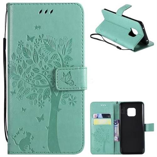 Embossing Butterfly Tree Leather Wallet Case for Huawei Mate 20 Pro - Cyan