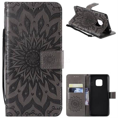 Embossing Sunflower Leather Wallet Case for Huawei Mate 20 Pro - Gray