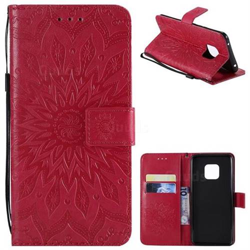 Embossing Sunflower Leather Wallet Case for Huawei Mate 20 Pro - Red