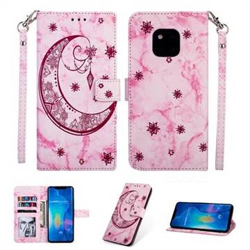 Moon Flower Marble Leather Wallet Phone Case for Huawei Mate 20 Pro - Rose