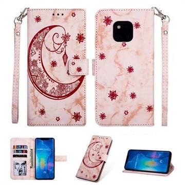 Moon Flower Marble Leather Wallet Phone Case for Huawei Mate 20 Pro - Pink