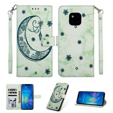 Moon Flower Marble Leather Wallet Phone Case for Huawei Mate 20 Pro - Green