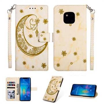 Moon Flower Marble Leather Wallet Phone Case for Huawei Mate 20 Pro - Yellow