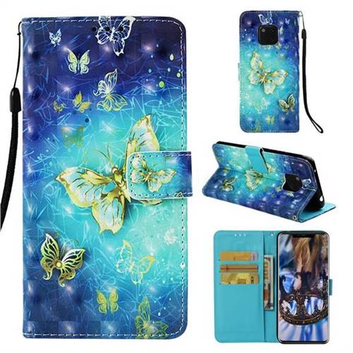 Gold Butterfly 3D Painted Leather Wallet Case for Huawei Mate 20 Pro