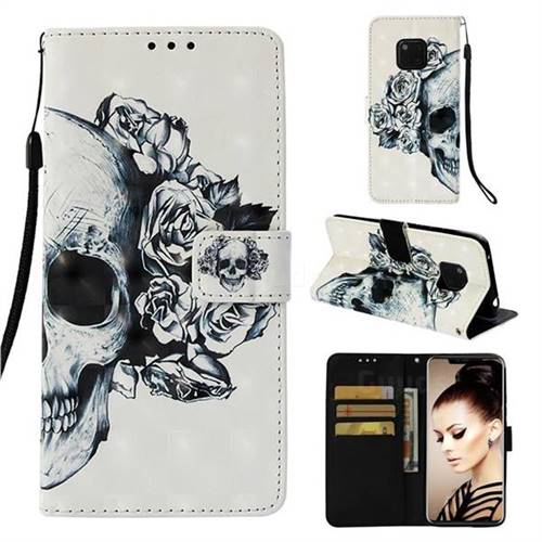 Skull Flower 3D Painted Leather Wallet Case for Huawei Mate 20 Pro