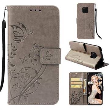 Embossing Butterfly Flower Leather Wallet Case for Huawei Mate 20 Pro - Grey