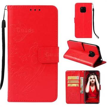 Embossing Butterfly Flower Leather Wallet Case for Huawei Mate 20 Pro - Red