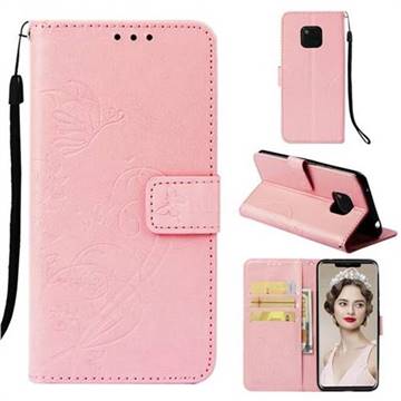 Embossing Butterfly Flower Leather Wallet Case for Huawei Mate 20 Pro - Pink