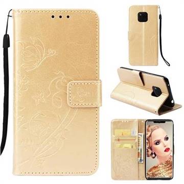 Embossing Butterfly Flower Leather Wallet Case for Huawei Mate 20 Pro - Champagne