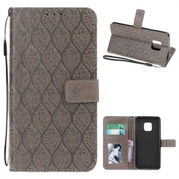 Intricate Embossing Rattan Flower Leather Wallet Case for Huawei Mate 20 Pro - Grey