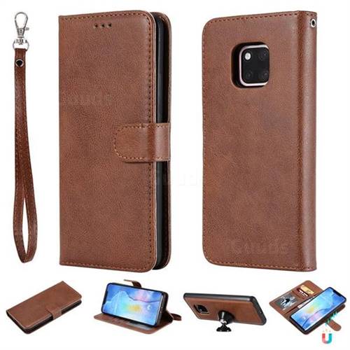 Retro Greek Detachable Magnetic PU Leather Wallet Phone Case for Huawei Mate 20 Pro - Brown