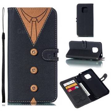 Mens Button Clothing Style Leather Wallet Phone Case for Huawei Mate 20 Pro - Black