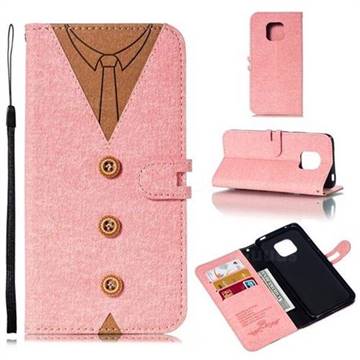 Mens Button Clothing Style Leather Wallet Phone Case for Huawei Mate 20 Pro - Pink