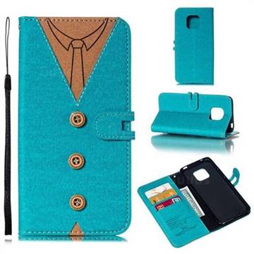 Mens Button Clothing Style Leather Wallet Phone Case for Huawei Mate 20 Pro - Green
