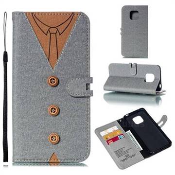 Mens Button Clothing Style Leather Wallet Phone Case for Huawei Mate 20 Pro - Gray