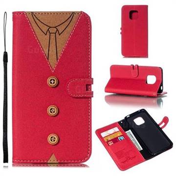 Mens Button Clothing Style Leather Wallet Phone Case for Huawei Mate 20 Pro - Red