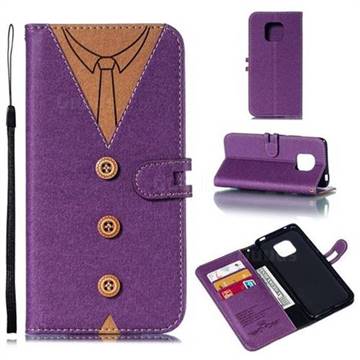 Mens Button Clothing Style Leather Wallet Phone Case for Huawei Mate 20 Pro - Purple